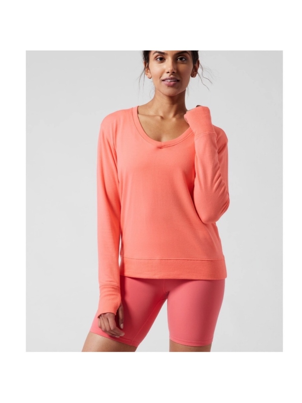 Athleta Willow V-Neck Sweatshirt Sunset Glow Orange Peach Size 1X